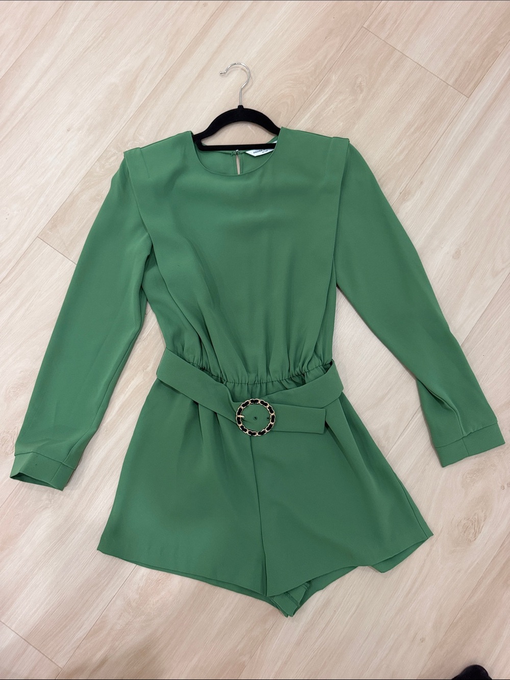 Amanda Uprichard Green Long-Sleeve Belted Romper